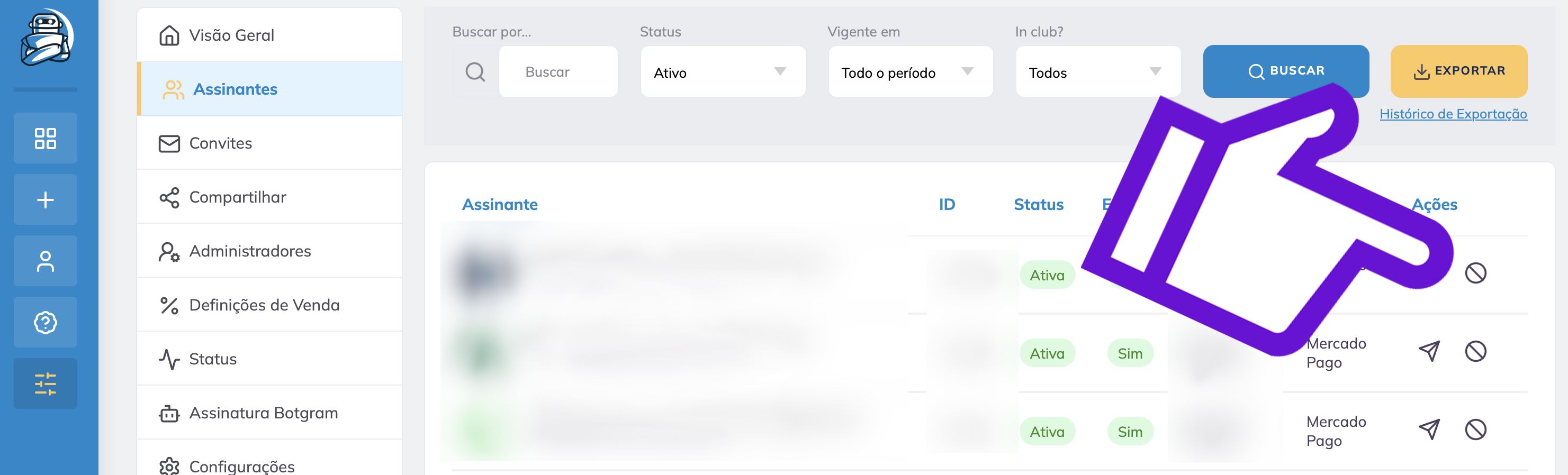 Bloqueio pela lista de assinantes